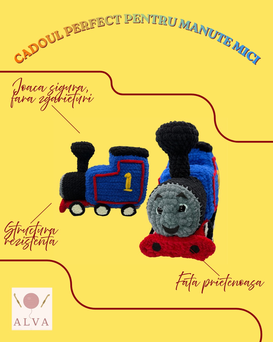 Locomotivă Thomas croșetată albastră — ALVA